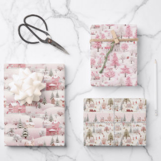 Roze Kerstpastel Xmas Inpakpapier Vel