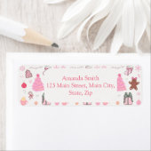 Roze Kerstpatroon Adres Etiket (Insitu)