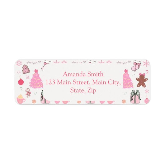 Roze Kerstpatroon Adres Etiket (Voorkant)