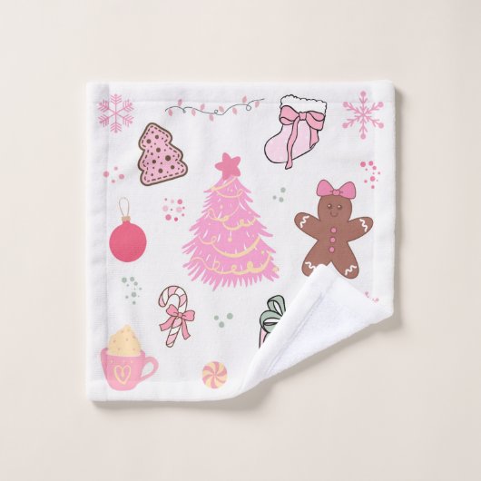 Roze Kerstpatroon Bad Handdoek (Wasdoekje)