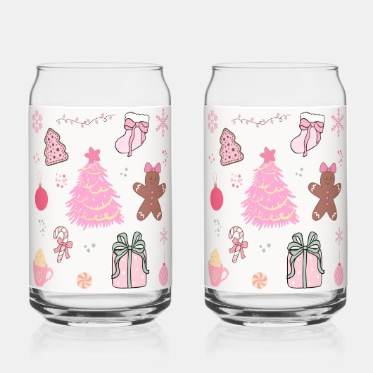 Roze Kerstpatroon Blikvorm Glas (Voorkant)