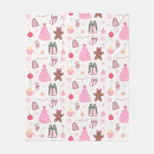 Roze Kerstpatroon Fleece Deken (Voorkant)