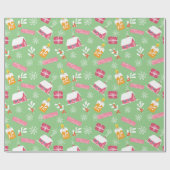 Roze kerstpatroon met groene achtergrond cadeaupapier (Vlak)