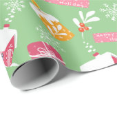 Roze kerstpatroon met groene achtergrond cadeaupapier (Rol Hoek)