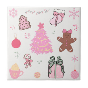 Roze Kerstpatroon Tegeltje