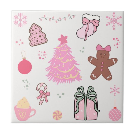 Roze Kerstpatroon Tegeltje (Voorkant)