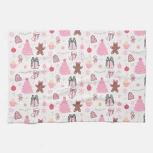  Roze Kerstpatroon Theedoek