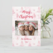 Roze Kerstpijnbomen Foto Vakantie Kaart (Staand voorkant)