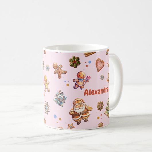Roze Kerstplezier Schattige Gingerbread Naam Custo Koffiemok