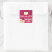 Roze kerstpoka Dots en kerstnaam Vierkante Sticker (Tas)