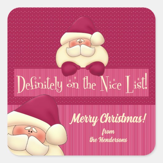 Roze kerstpoka Dots en kerstnaam Vierkante Sticker (Voorkant)