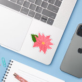 Roze Kerstpuntkerstster Sticker (Laptop met iPhone)
