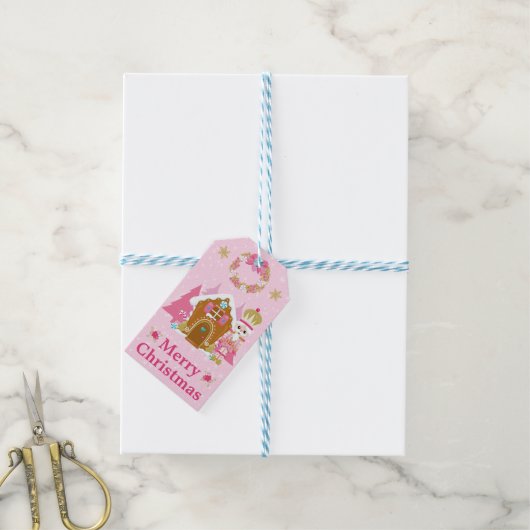 Roze kerstrecker en ontbijtkoek cadeaulabel (Met Touw)