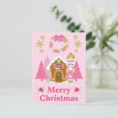 Roze kerstrecker en ontbijtkoek feestdagenkaart (Staand voorkant)