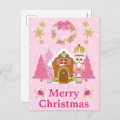 Roze kerstrecker en ontbijtkoek feestdagenkaart (Voorkant / Achterkant)