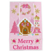 Roze kerstrecker en ontbijtkoek medium cadeauzakje (Achterkant)