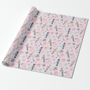 Roze kerstrecker, ontbijtkoek en sneeuwen cadeaupapier