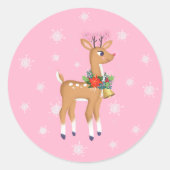Roze kerstrecro Rudolph Classic Round Sticker (Voorkant)