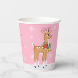 Roze kerstrecro Rudolph Paper Cups Papieren Bekers