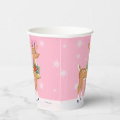 Roze kerstrecro Rudolph Paper Cups Papieren Bekers (Rechts)