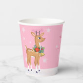 Roze kerstrecro Rudolph Paper Cups Papieren Bekers (Voorkant)