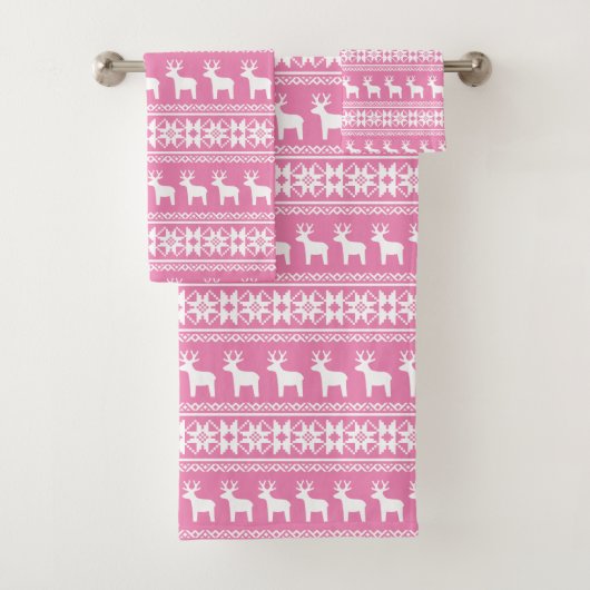  roze kerstrendierensnowflake bad handdoek (Insitu)