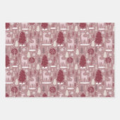 Roze kerstrenrendiertje met Bourgogne en bomen Inpakpapier Vel (Voorkant)