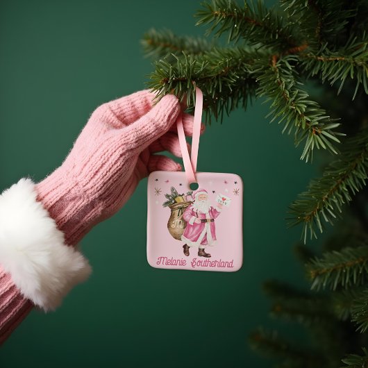 Roze Kerstretro  Kerstman Brief Keramisch Ornament