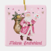 Roze Kerstretro  Kerstman Brief Keramisch Ornament (Voorkant)