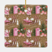 Roze Kerstretro  Kerstman Foto Keramisch Ornament (Achterkant)