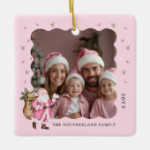Roze Kerstretro  Kerstman Foto Keramisch Ornament (Voorkant)