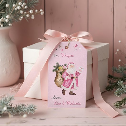 Roze Kerstretro Kerstman naar Van Cadeaulabel