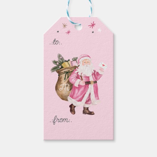 Roze Kerstretro  Kerstman naar Van Cadeaulabel (Voorkant)