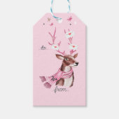 Roze kerstretro rendier naar van cadeaulabel (Voorkant)