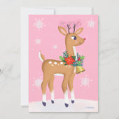 Roze kerstretro Rudolph Persoonlijke flatkaart Feestdagenkaart (Voorkant)