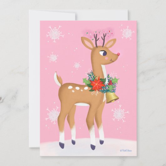 Roze kerstretro Rudolph Persoonlijke flatkaart Feestdagenkaart (Voorkant)