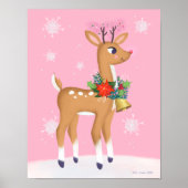Roze Kerstretro Rudolph Rendier Art Print (Voorkant)