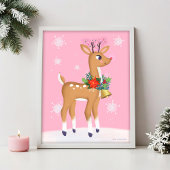 Roze Kerstretro Rudolph Rendier Art Print