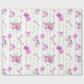 Roze kerstroze Snowmen en Snowflakes Cadeaupapier (Vlak)