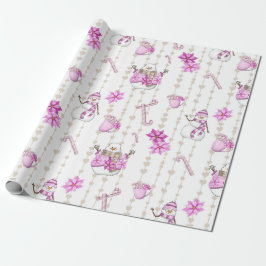 Roze kerstroze Snowmen en Snowflakes Cadeaupapier
