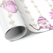 Roze kerstroze Snowmen en Snowflakes Cadeaupapier (Rol Hoek)