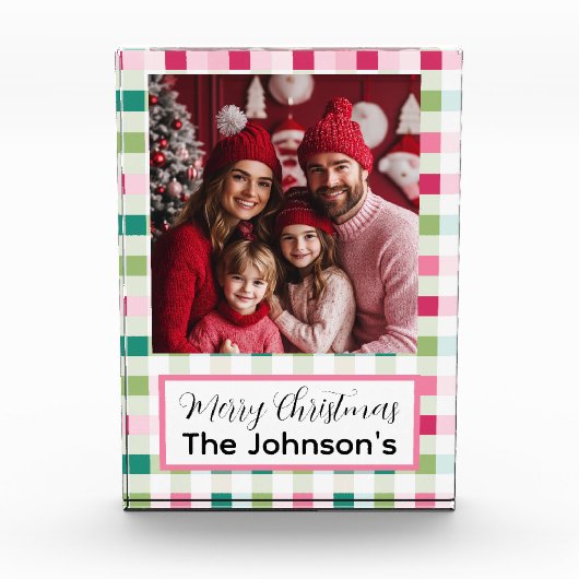 Roze kerstschaakbord fotoblokken (Voorkant)