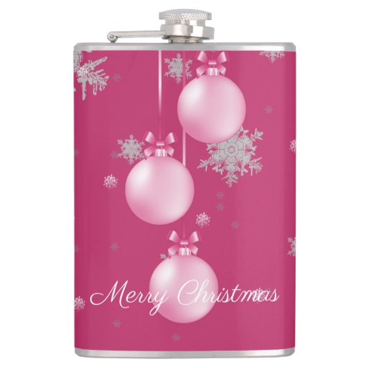 Roze kerstsierfeestfles heupfles (Voorkant)