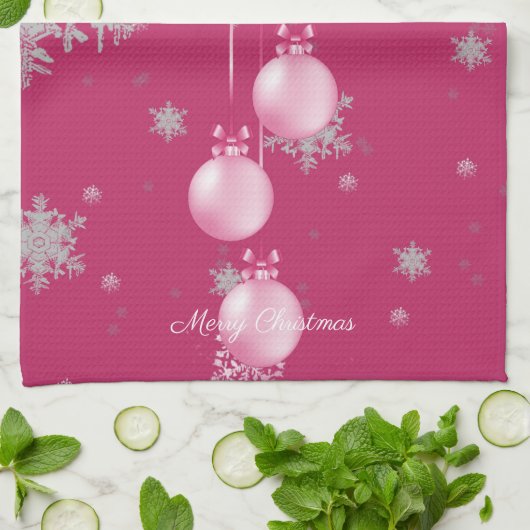 Roze kerstsiergewassen keukenhanddoek (Gevouwen)
