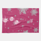 Roze kerstsiergewassen keukenhanddoek (Horizontaal)