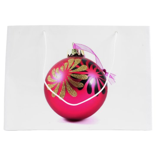 Roze kerstsiertas met groot cadeau large cadeautasje (Voorkant)