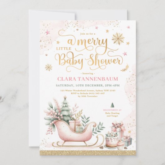 Roze Kerstslee | Een vrolijk klein Baby shower Kaart (Voorkant)