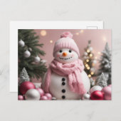  roze kerstsneeuwman briefkaart (Voorkant / Achterkant)