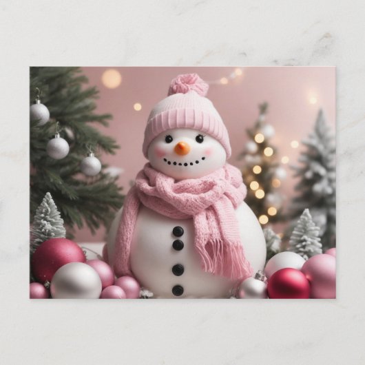  roze kerstsneeuwman briefkaart (Voorkant)