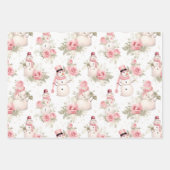 roze kerstsneeuwman en bloemen inpakpapier vel (Voorkant 3)